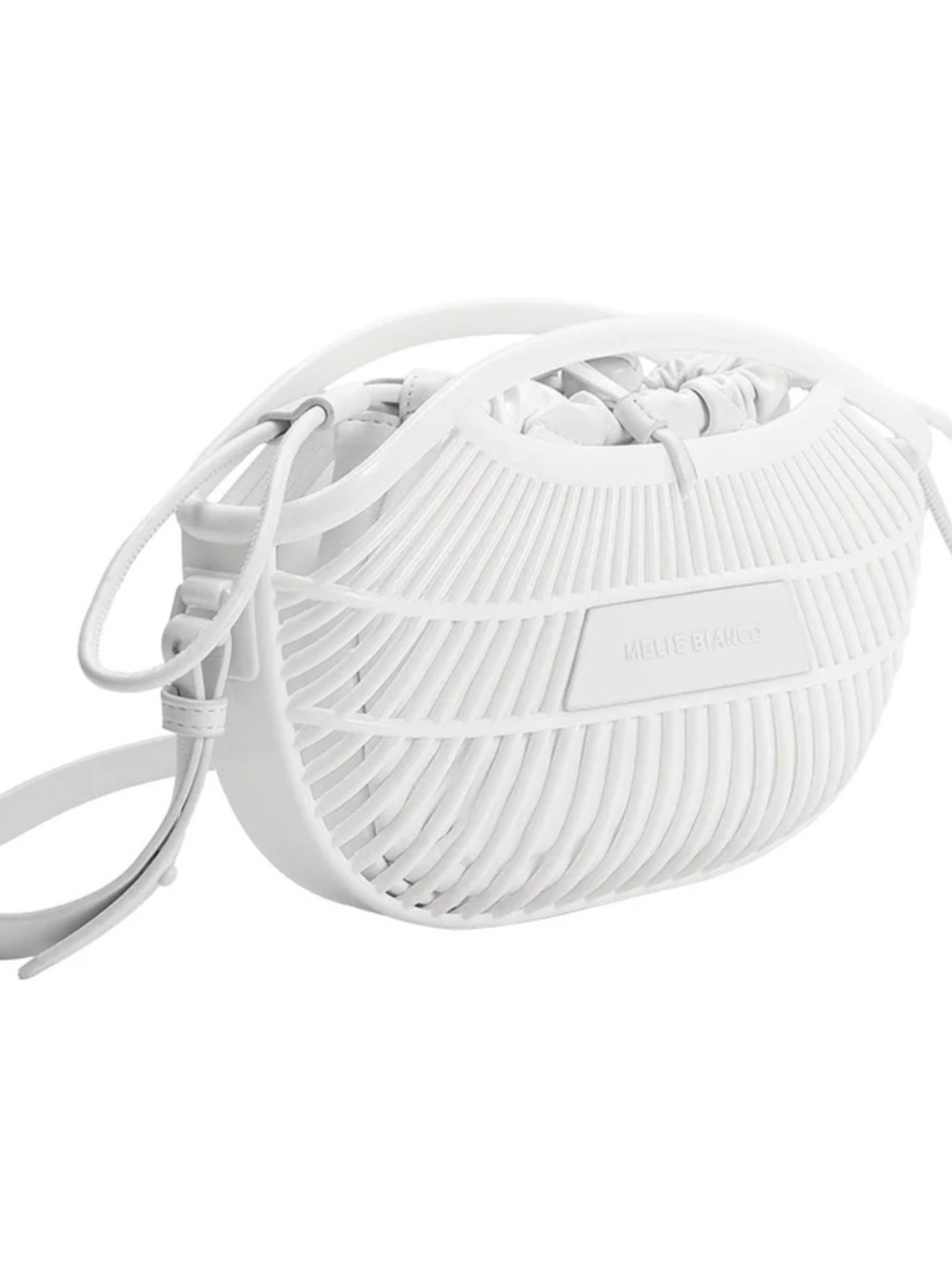 Melie Bianco White Woven Rattan-Inspired Crossbody Bag